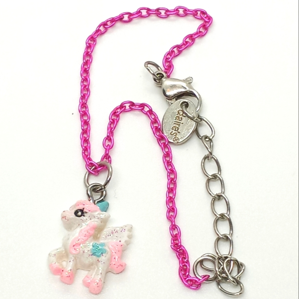 Claire's Adjustable Girls Unicorn Pony Glittery Bracelet with Pink Chain